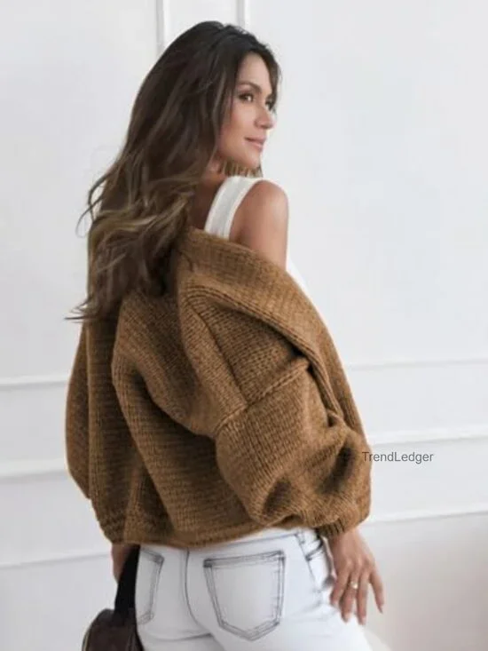 Oversized Cardigan Sweater Long Sleeve Knit Open Front Lightweight Coat - Picture 3 of 6